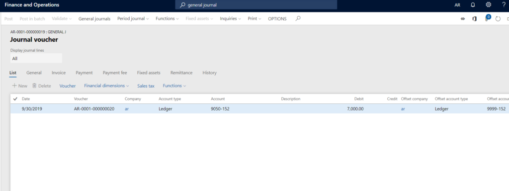 Journal voucher in D365 Finance and Operation