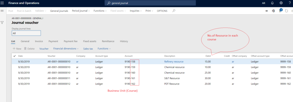 General Journal in D365 Finance and Operation